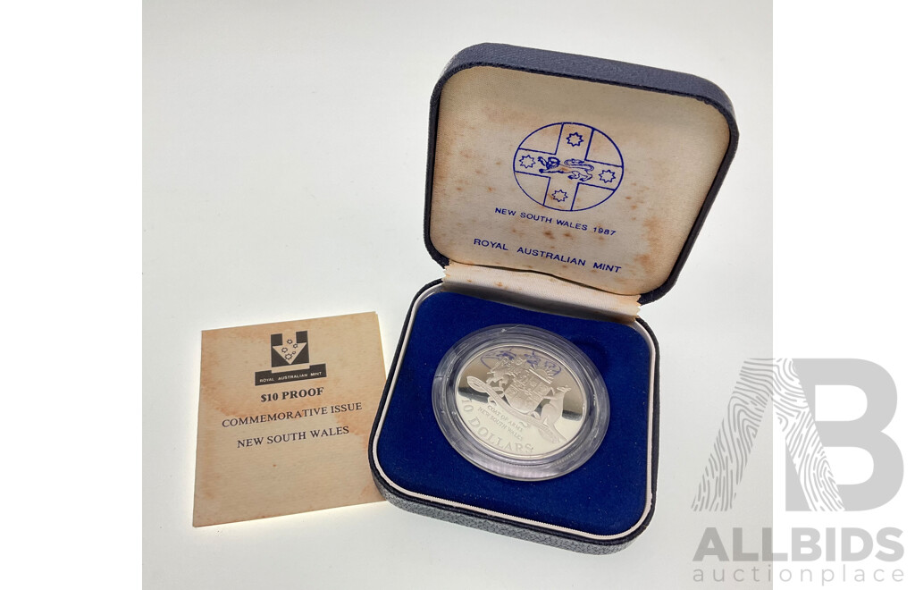 Australian 1987 Silver Ten Dollar Proof Coin, State Series, New South Wales .925
