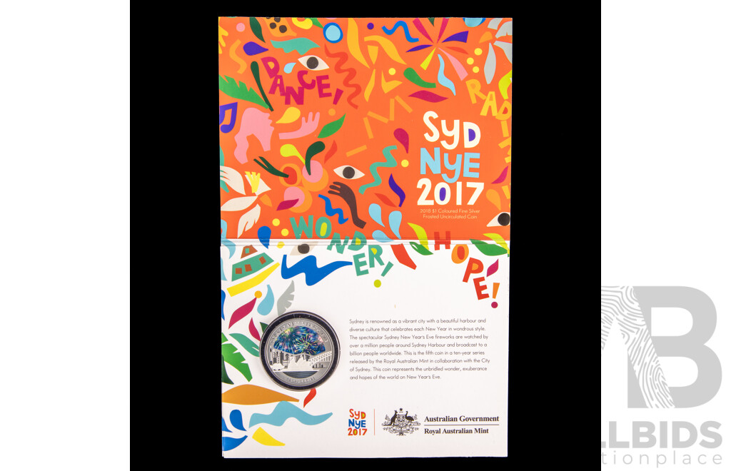 Australian RAM 2018 Silver One Dollar Coin, Sydney NYE 2017 .999