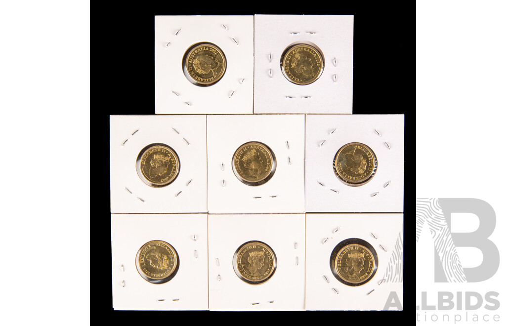 Eight Australian 2022 Two Dollar Coins, Australian Honey Bee(4), Australia's Front Line Workers(2) Seventy Fifth Anniversary of Peace Keeping
