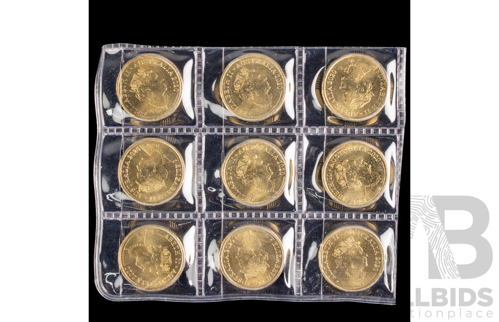 Nine Australian 2020 Two Dollar Coins, Seventy Fifth Anniversary of Peace Keeping