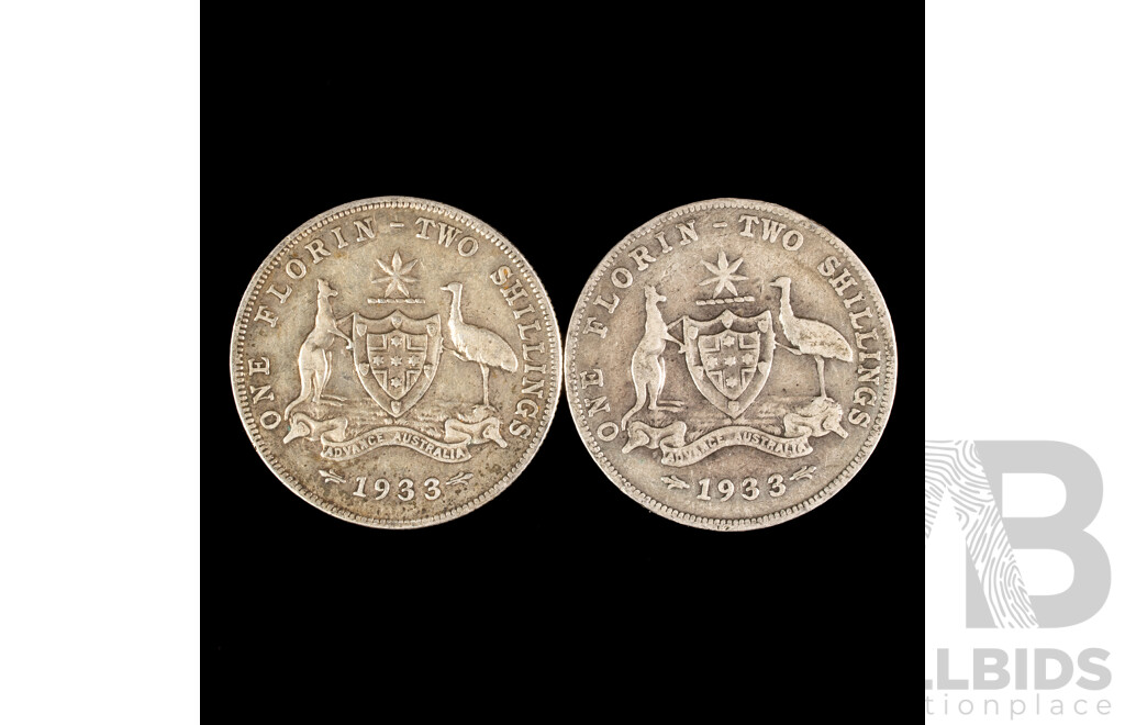 Two Australian 1933 KGV Silver Florins .925