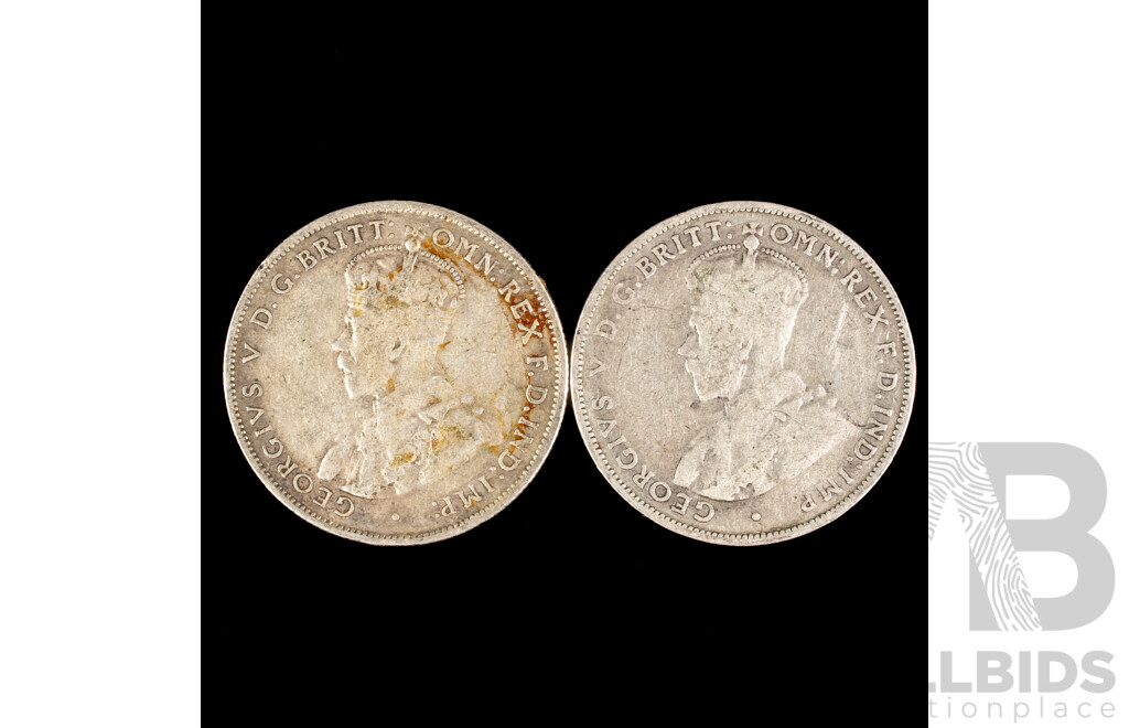 Two Australian 1933 KGV Silver Florins .925