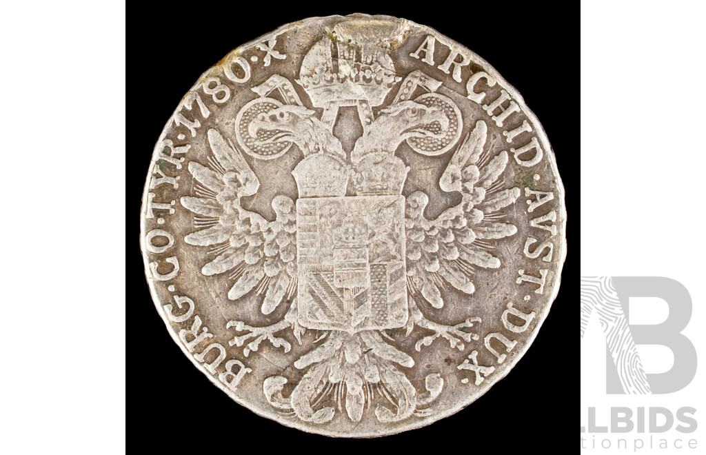 Austria 1780 Silver One Thaler Coin, Maria Theresia .833