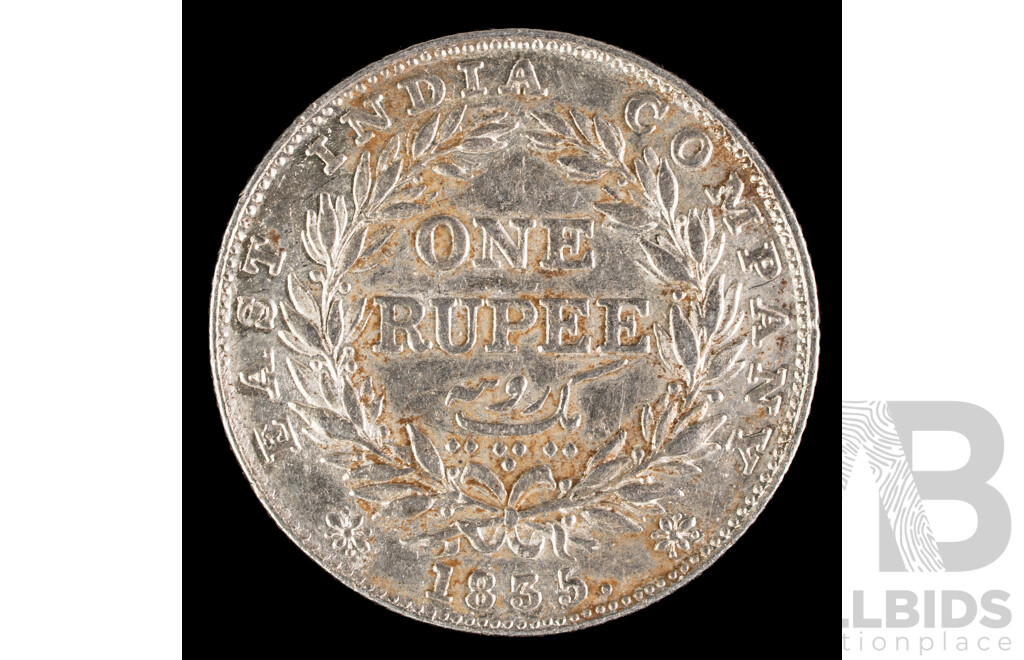 India 1835 King William IV Silver One Rupee Coin, East India Company .917
