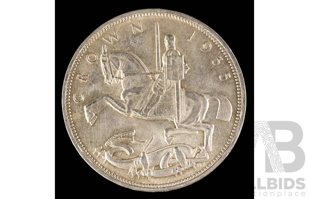 United Kingdom 1935 KGV Silver One Crown Coin, Silver Jubilee .500
