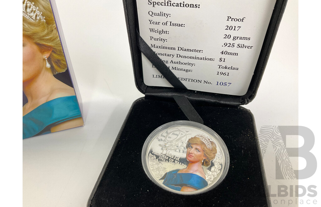 Tokelau 2017 Silver Proof One Dollar Coin, Diana Princess of Wales 1961-1997  .925