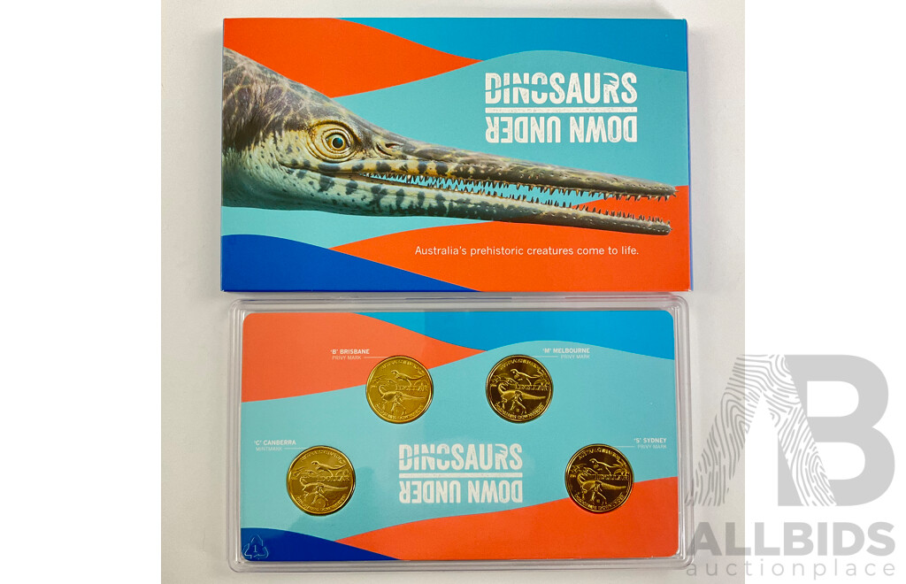 Australian RAM 2022 One Dollar Coin Set, Dinosaurs Down Under, Privy Marks