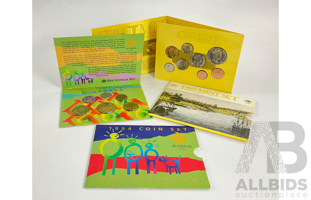 Australian RAM 1988 and 1994 UNC Coin Sets