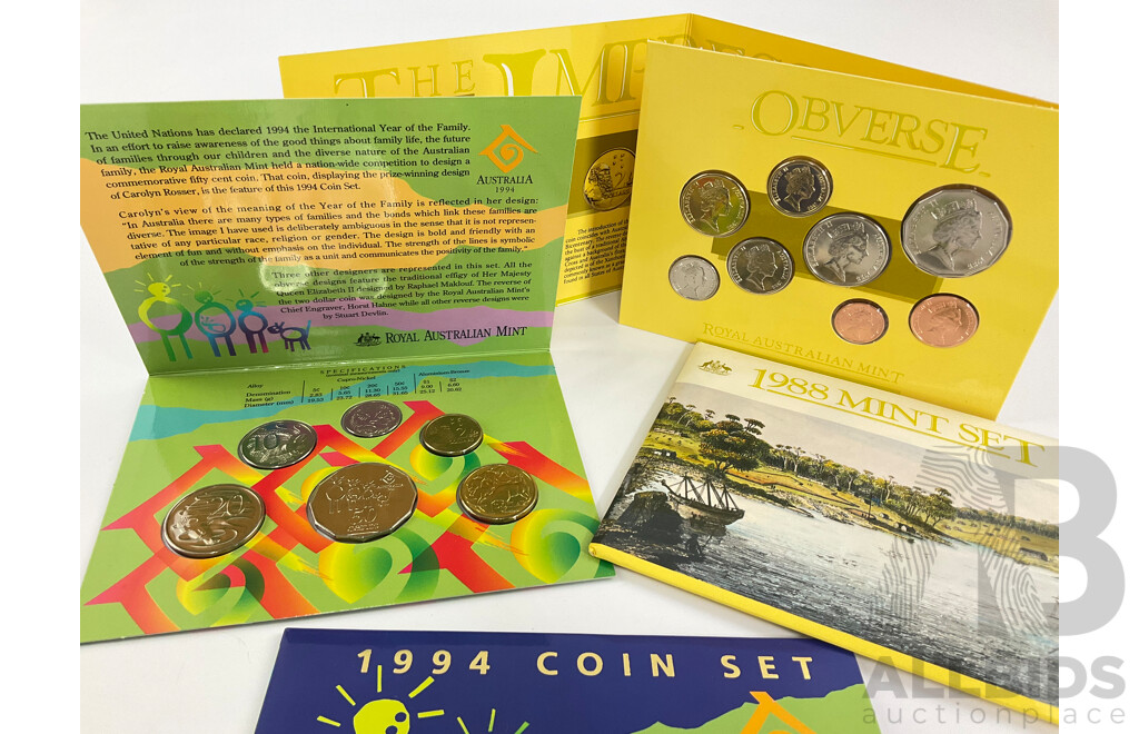 Australian RAM 1988 and 1994 UNC Coin Sets