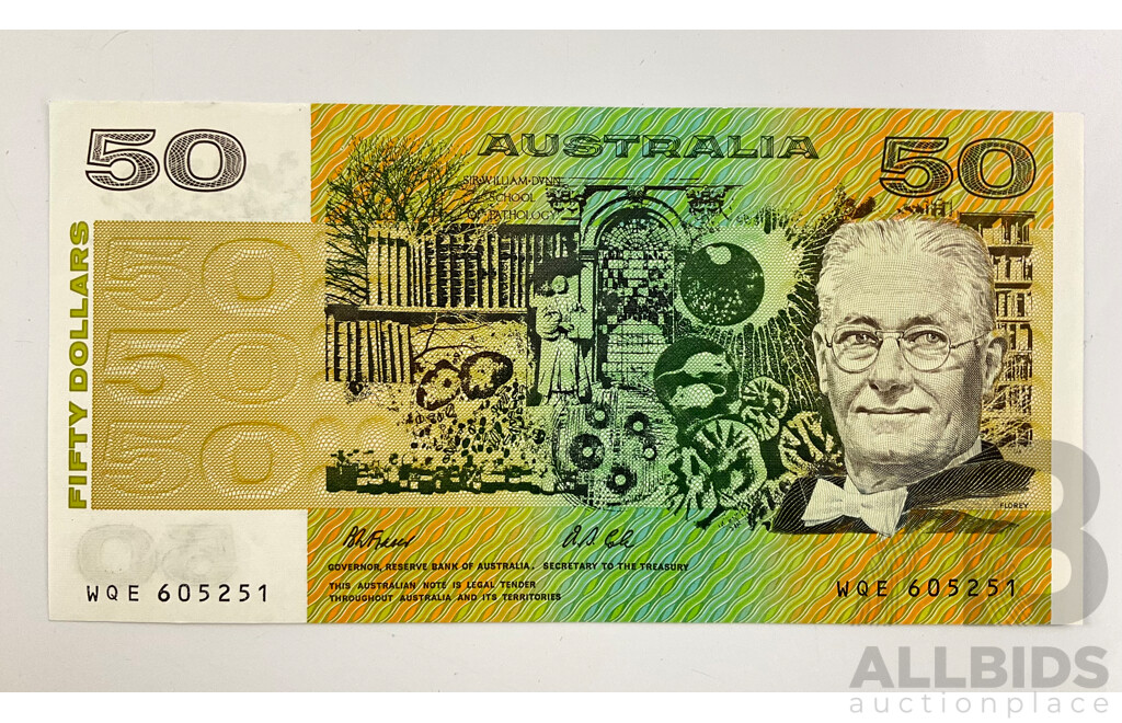 Australian 1991 Fifty Dollar Note, Fraser/Cole R513b WQE 605251