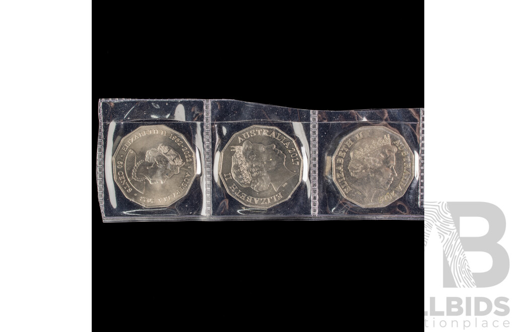Three Australian Commemorative Fifty Cent Coins Including 2023 Coloured Humpback Whale, 2017 50 Years Referendum, 2014 AIATIS