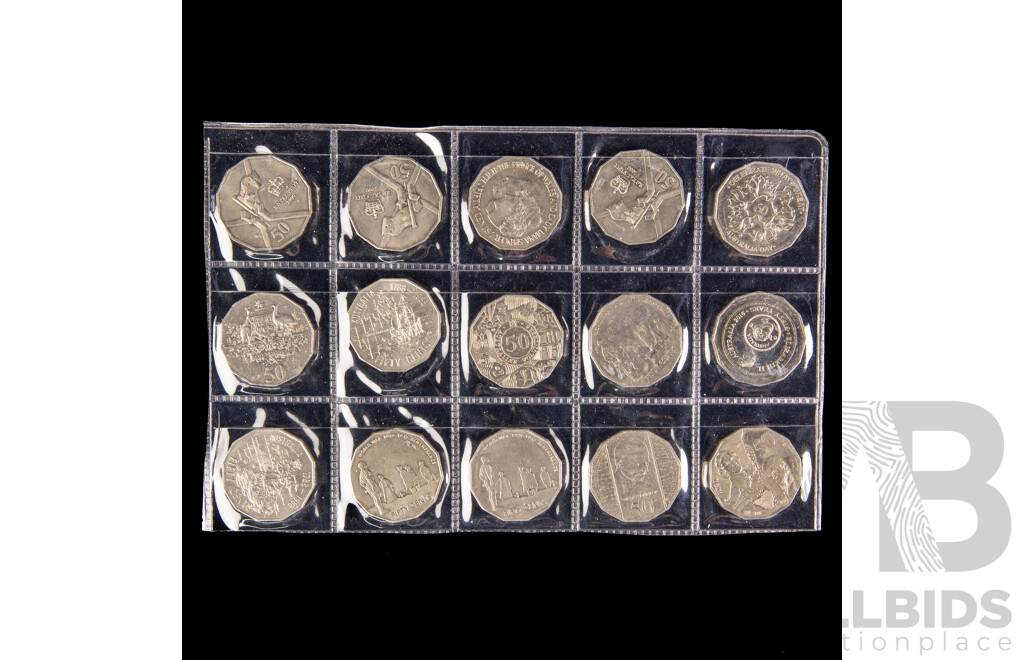 Fifteen Australian Commemorative Fifty Cent Coins Including 2001, 1988 2000, 1988, 2005, 1981, 2003, 1995, 2016, 2010, 1998