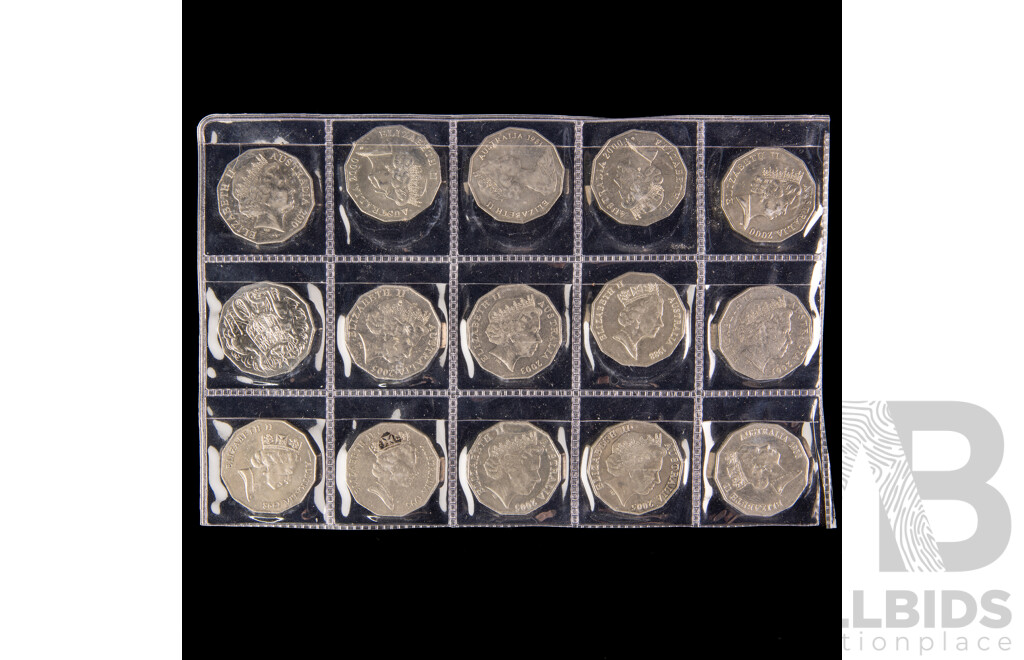 Fifteen Australian Commemorative Fifty Cent Coins Including 2001, 1988 2000, 1988, 2005, 1981, 2003, 1995, 2016, 2010, 1998
