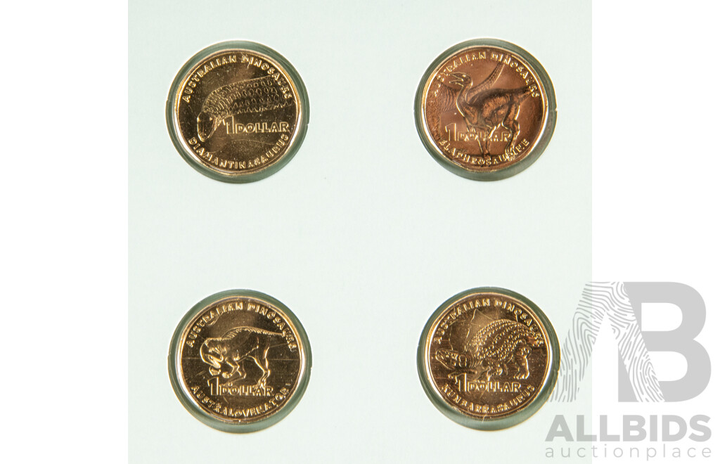Australian RAM 2023 Four One Dollar Privy Mark Set, Creatures of the Deep and 2022 Four Coin Set, Australian Dinosaurs