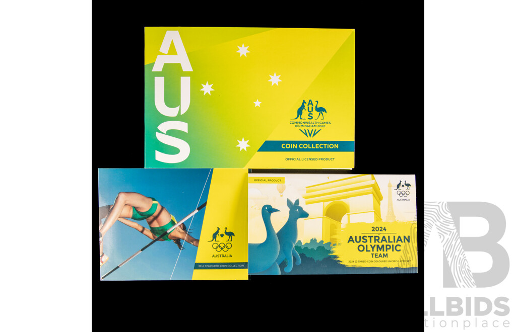Three Australian RAM Coin Sets Including 2016 Olympic Team, 2022 Commonwealth Games, 2024 Australian Olympics