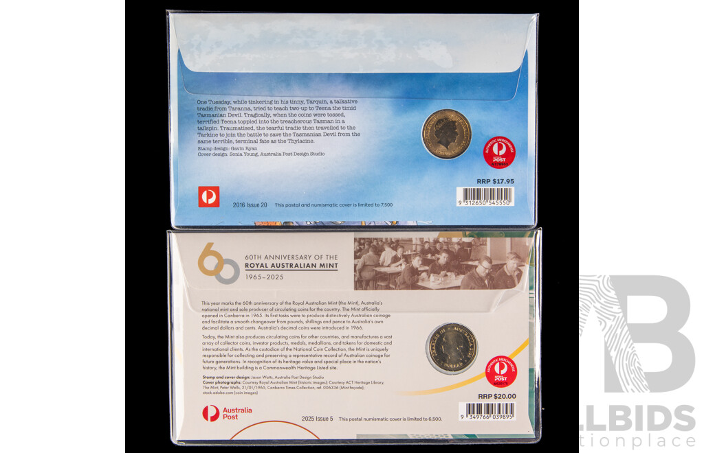 Two Australian PNCs, 2025 Sixty Years of Royal Mint and 2016 Fair Dinkum Aussie Alphabet