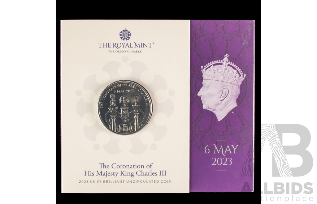 United Kingdom Royal Mint 2023 Brilliant Five Pound Coin, King Charles Coronation