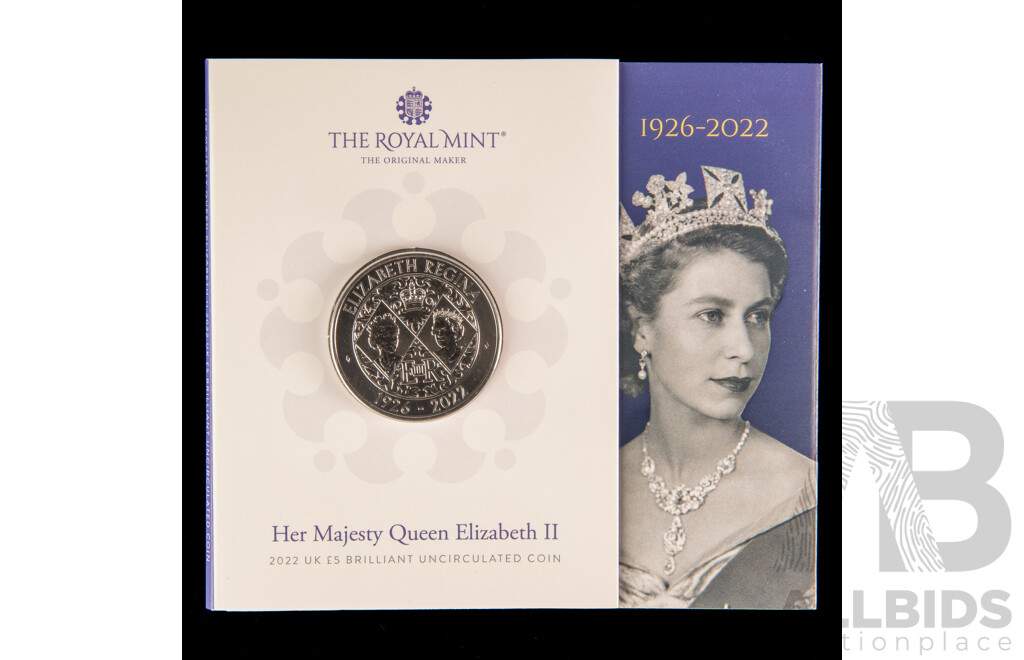 United Kingdom Royal Mint 2023 Brilliant Five Pound and Fifty Pence Coins, Queen Elizabeth II 1926-2022