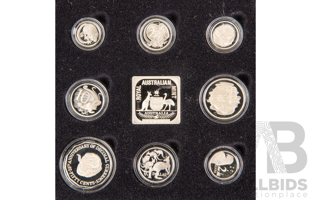 Australian 1991 Masterpieces in Silver Jubilee Proof Coin Set, 25th Anniversary of Decimal Currency .925