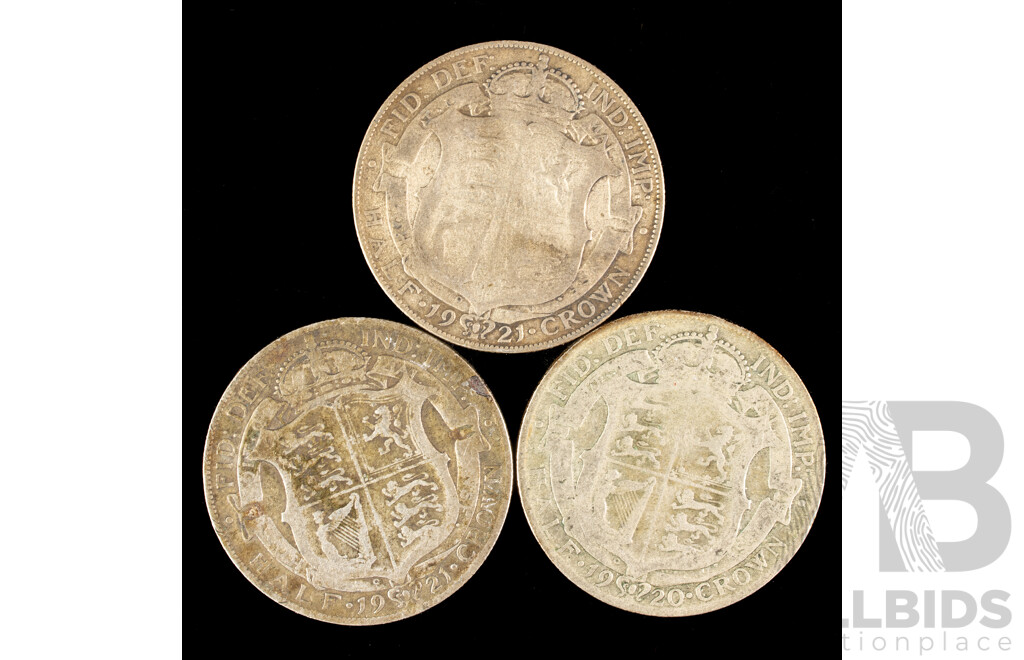 Three Great Britain Silver Half Crowns Including 1920, 1921(2) .500