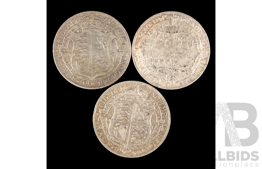 Three Great Britain Silver Half Crowns Including 1912, 1915 1918 .925