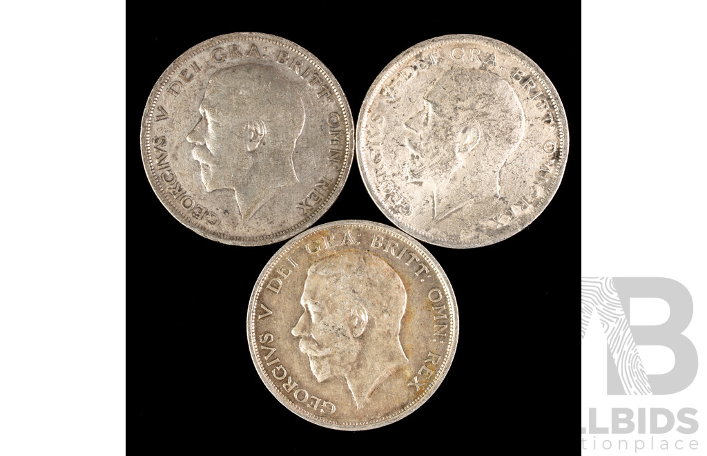 Three Great Britain Silver Half Crowns Including 1912, 1915 1918 .925
