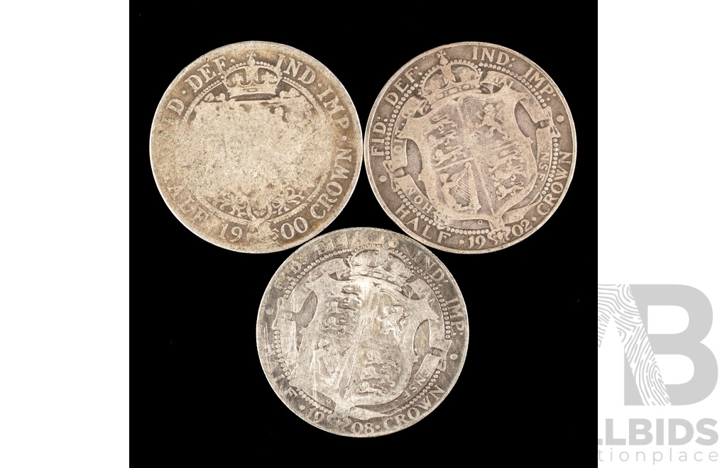 Three Great Britain Silver Half Crowns Including 1900,1902, 1908 .925