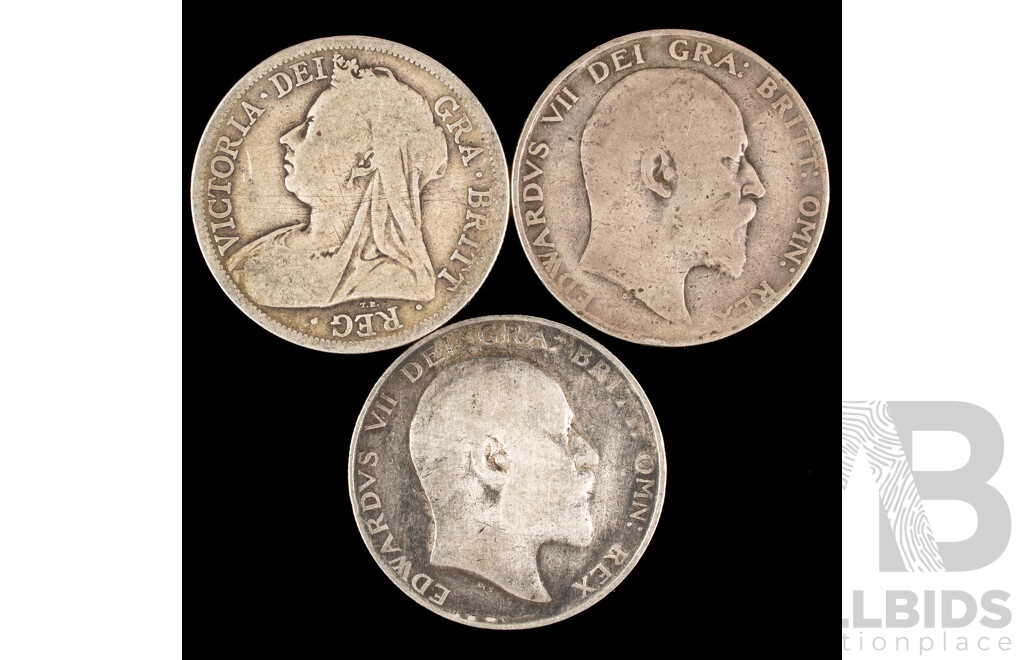 Three Great Britain Silver Half Crowns Including 1900,1902, 1908 .925