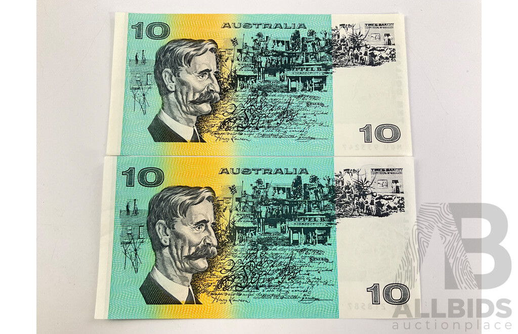 Two Australian 1991 Ten Dollar Notes, Fraser/Cole R313a and R13b