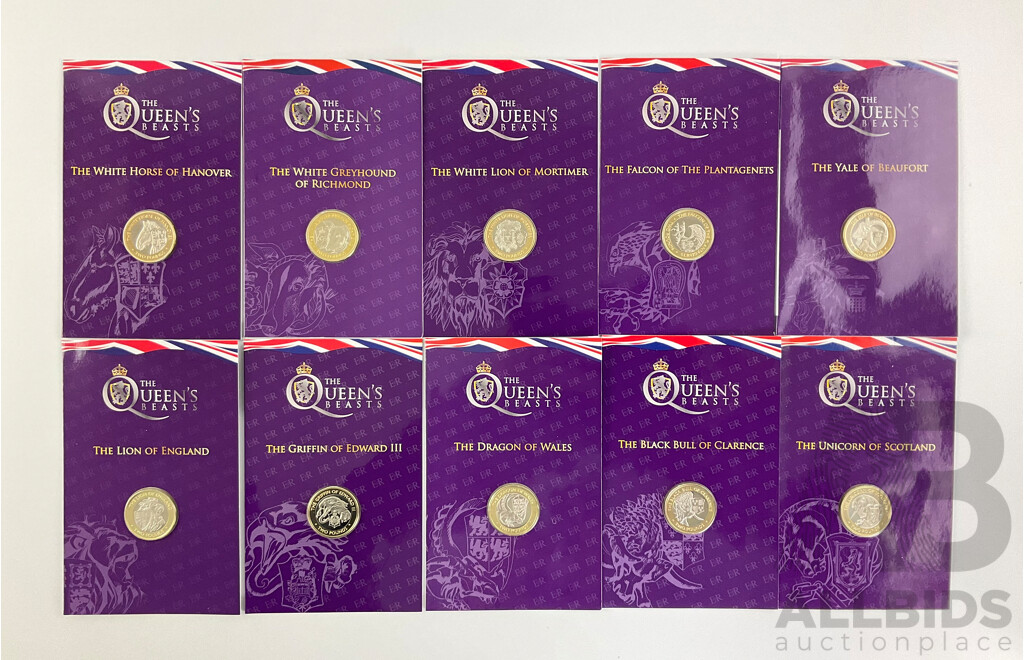 United Kingdom, the Royal Mint 2021 Prooflike Bi-metal Two Pound Queen's Beasts Coin Set