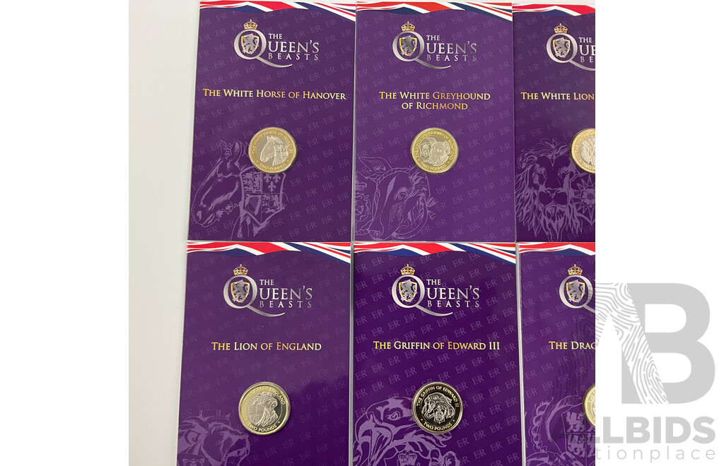 United Kingdom, the Royal Mint 2021 Prooflike Bi-metal Two Pound Queen's Beasts Coin Set