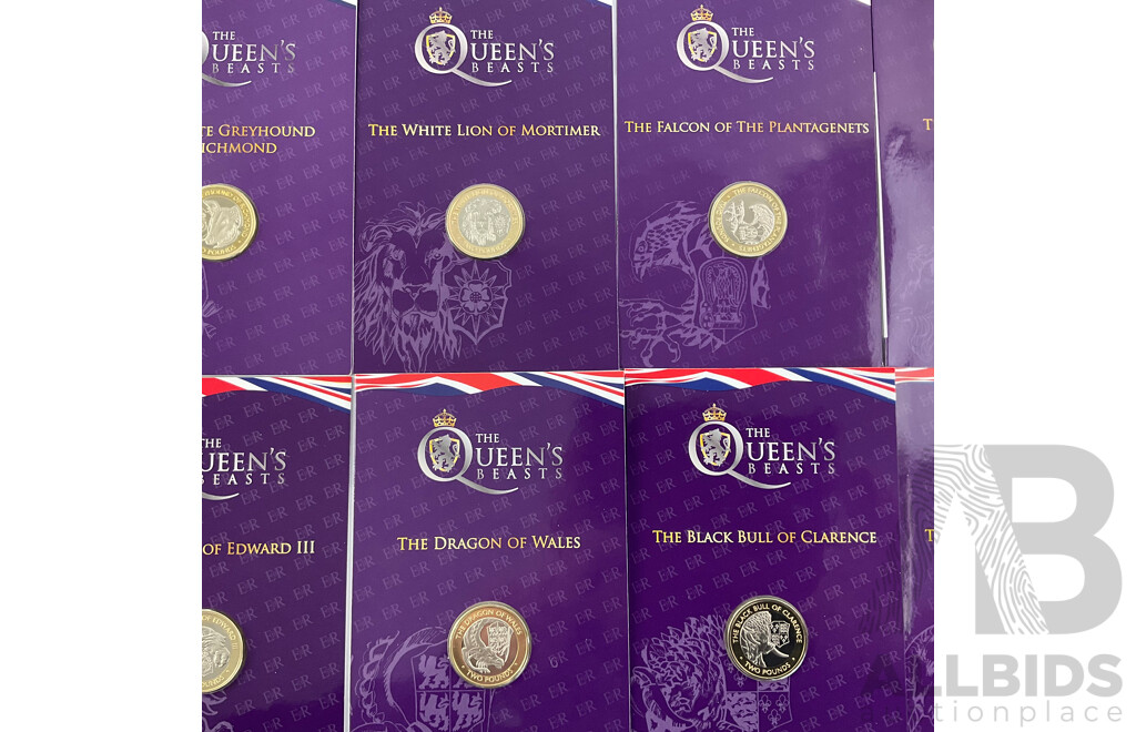 United Kingdom, the Royal Mint 2021 Prooflike Bi-metal Two Pound Queen's Beasts Coin Set