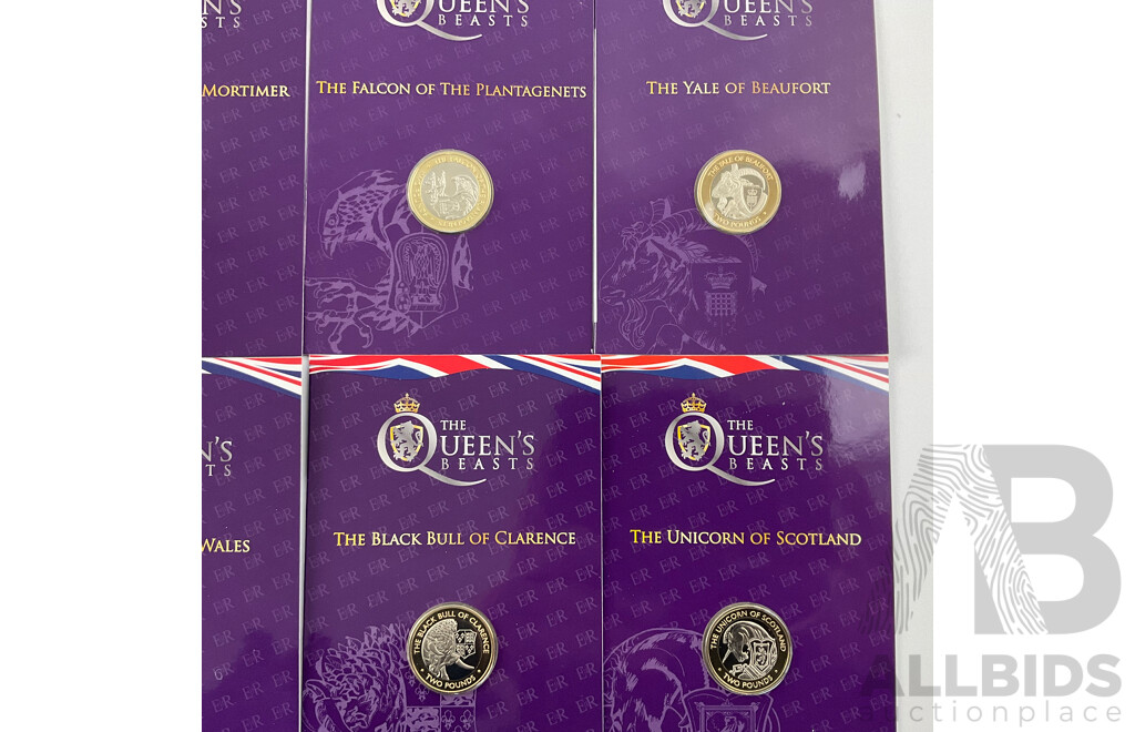 United Kingdom, the Royal Mint 2021 Prooflike Bi-metal Two Pound Queen's Beasts Coin Set