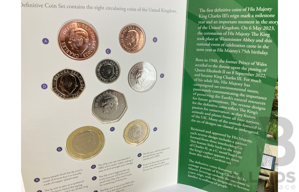 United Kingdom, The Royal Mint 2023 Brilliant Eight Coin Set, King Charles III Definitives