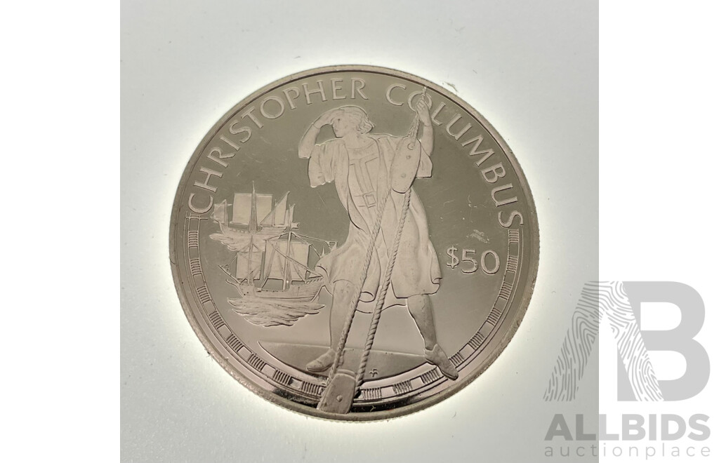 Cook Islands 1988 Silver Fifty Dollar Coin, Christopher Columbus .925