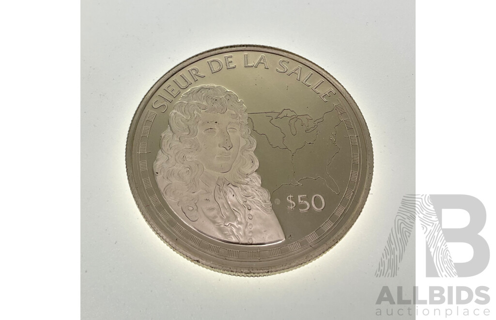 Cook Islands 1988 Silver Fifty Dollar Coin, Sieur De La Salle .925