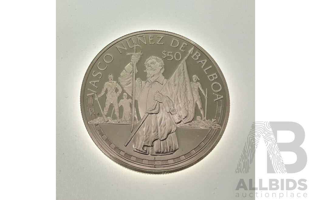 Cook Islands 1988 Silver Fifty Dollar Coin, Vasco Nunez De Balboa .925