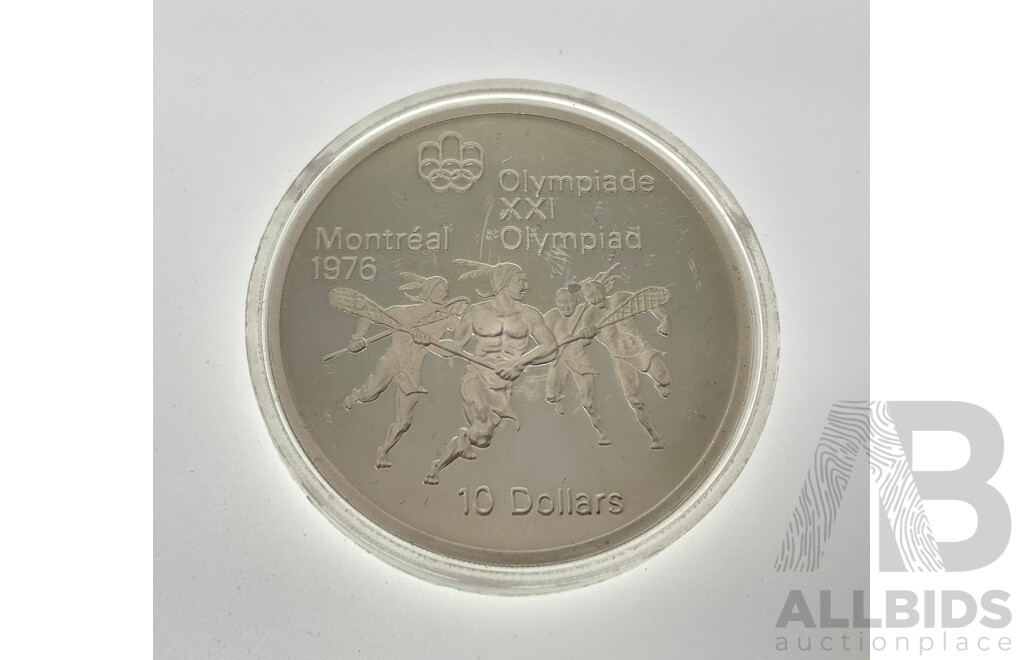 Canada 1976 Silver Ten Cent Coin, 1976 Olympics Montréal Lacrosse .925