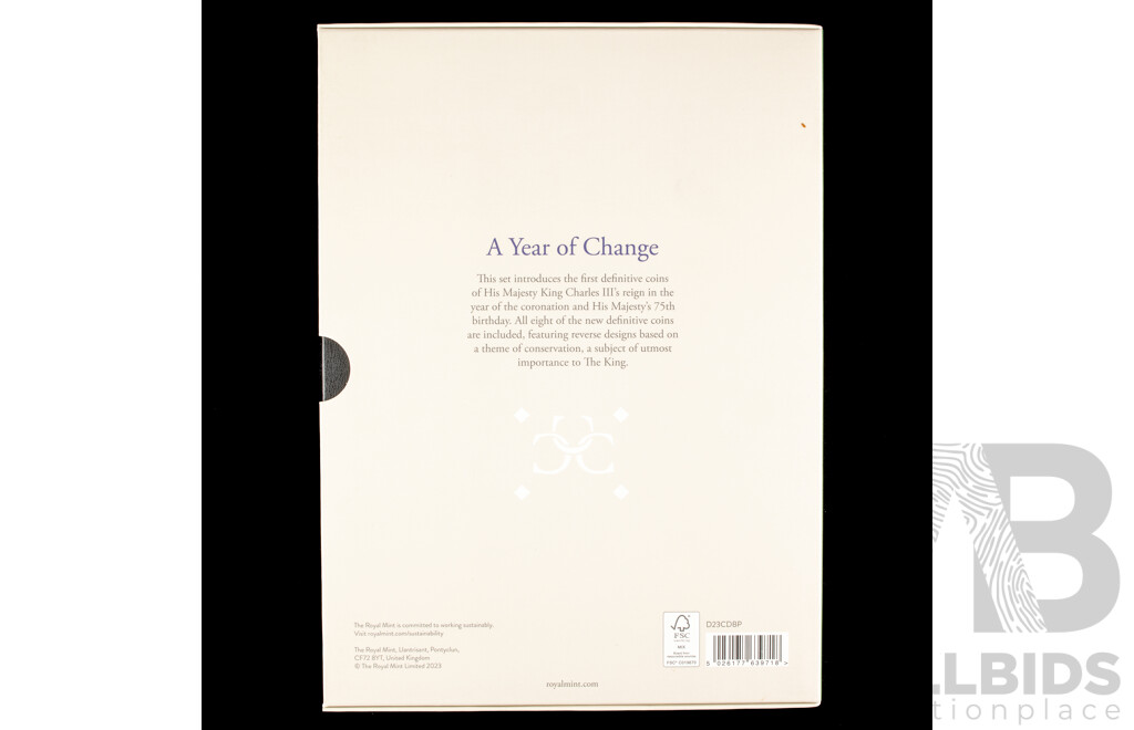 United Kingdom Royal Mint 2023 Eight Proof Coin Set, King Charles Definitives