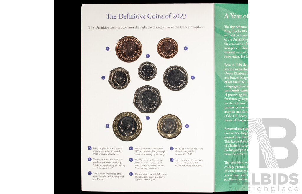 United Kingdom, Royal Mint 2023 Brilliant Coin Set, King Charles III Definitives