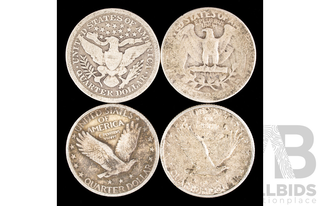 Four USA Silver Quarter Dollars Including 1893, 1926, 1923, 1935  .900