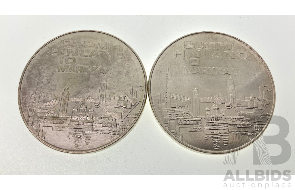 Two Finland 1971 Silver Ten Markka Coins, 10th European Athletic Championships .500