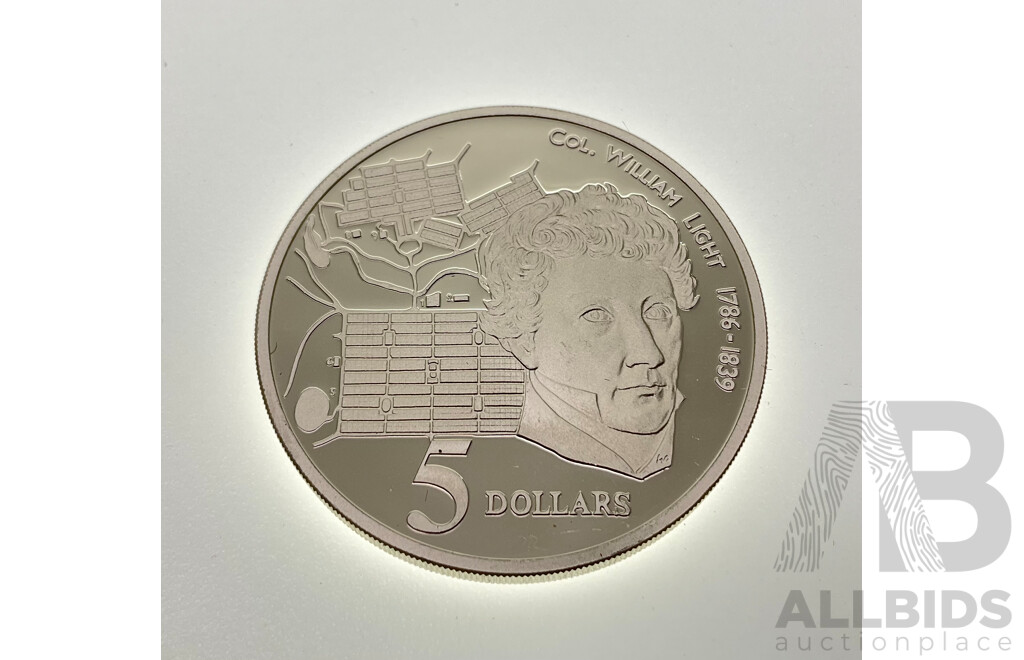 Australian 1995 Silver Proof Five Dollar Coin, Col. William Light. 925
