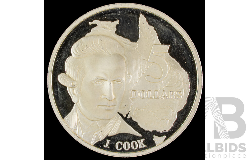 Australia 1993 Silver Five Dollar Coin, James Cook .925