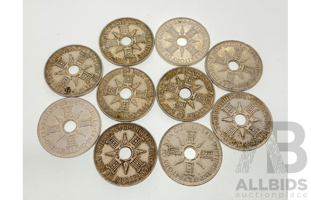 Ten Papua New Guinea 1945 Silver Shillings .925