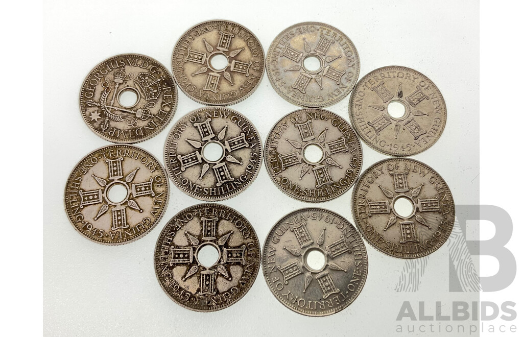 Ten Papua New Guinea 1945 Silver Shillings .925