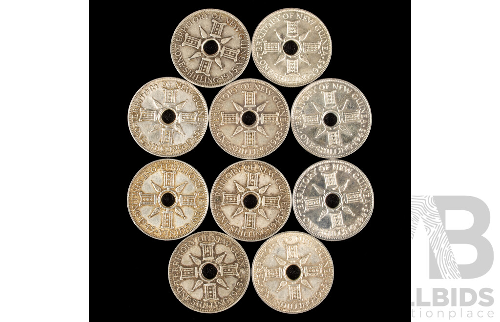 Ten Papua New Guinea 1945 Silver Shillings .925
