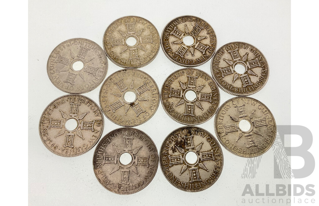Ten Papua New Guinea 1945 Silver Shillings .925