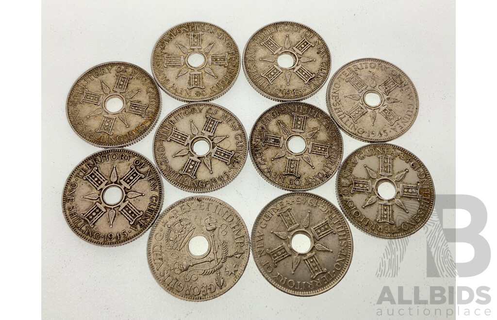 Ten Papua New Guinea 1945 Silver Shillings .925