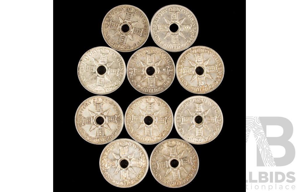 Ten Papua New Guinea 1945 Silver Shillings .925